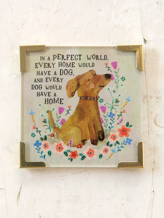 Decorative sign with a dachshund illustration and text on a white background