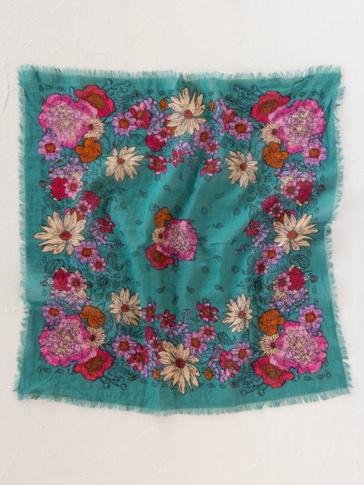 Printed Cotton Bandana - Botanical Teal
