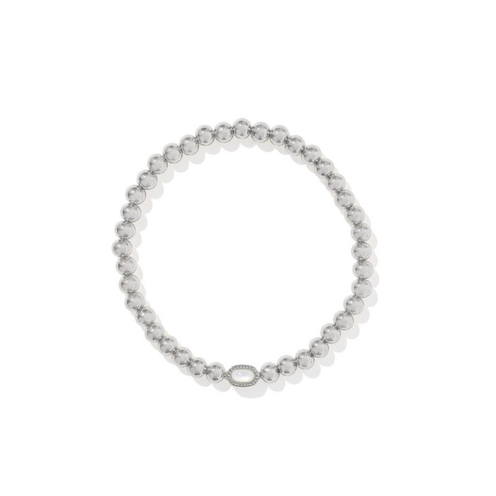 Kendra Scott Mini Elaina Silver Stretch Bracelet in Ivory Mother of Pearl