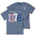 Blue t-shirt with 'America Since 1776' design on a white background