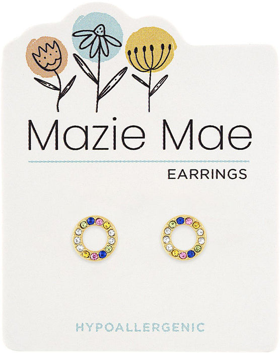 Gold Multi-colored Open Circle Stud Earrings