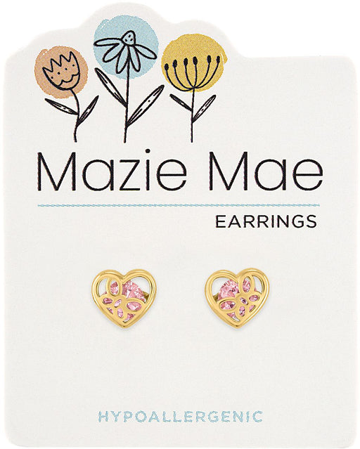 Gold Vintage Rose Butterfly Heart Stud Earrings