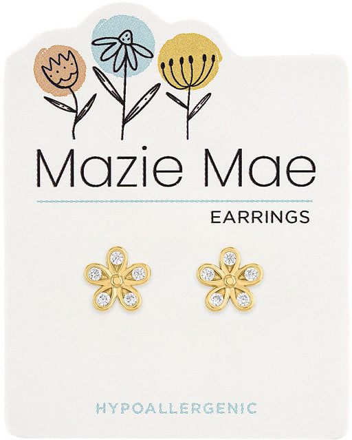 Gold CZ Flower Stud Earrings