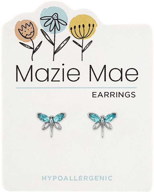 Silver Aquamarine Dragonfly Stud Earrings