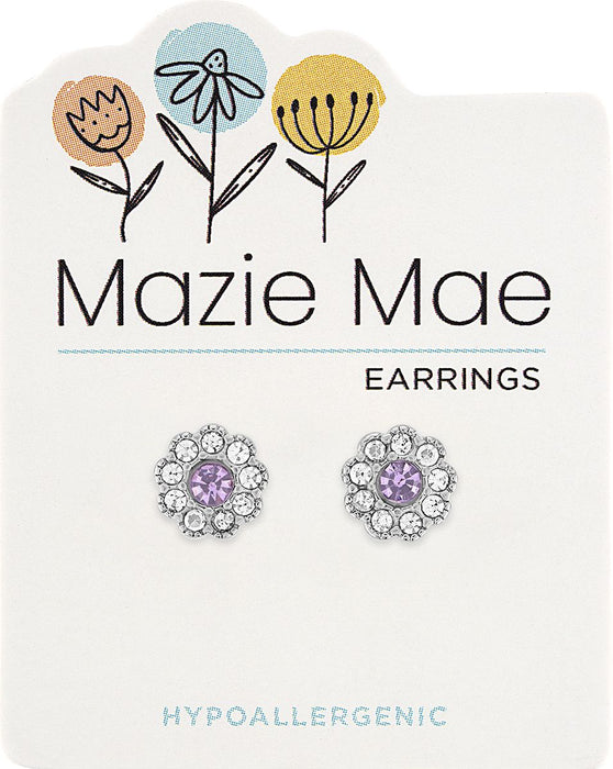 Silver Light Purple Flower Stud Earrings