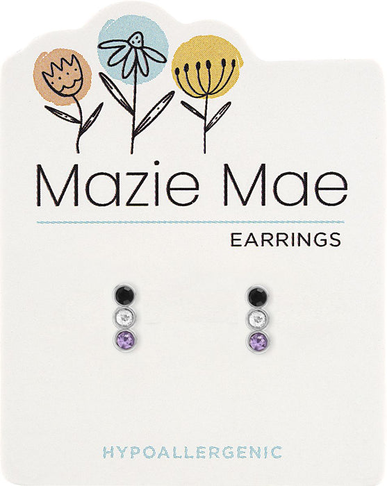 Silver Purple Vertical Trio Stud Earrings