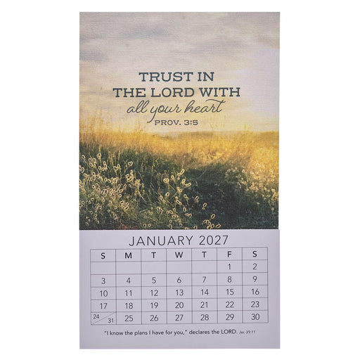 Calendar with a scenic background and motivational quote for January 2027.