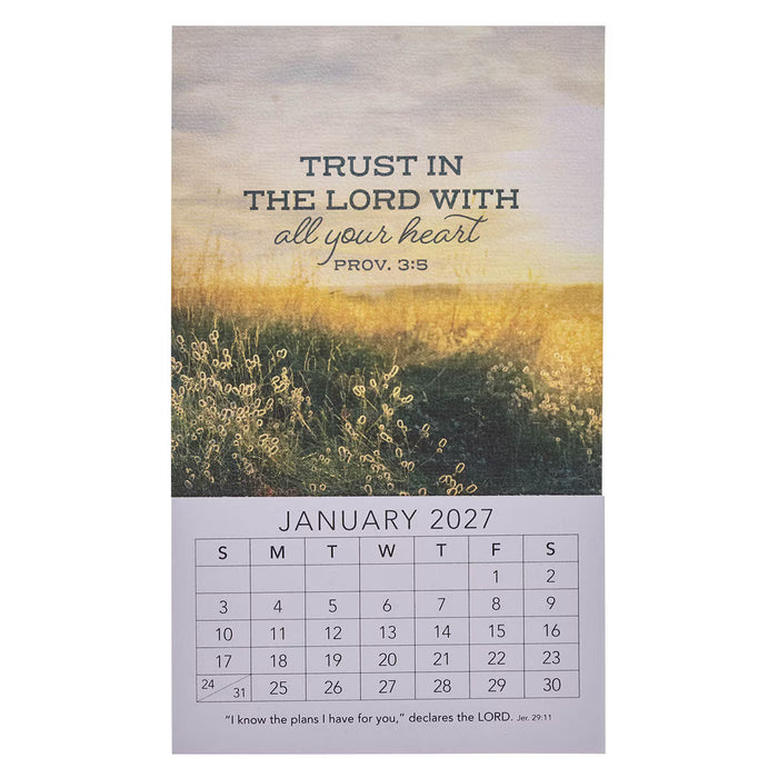 Calendar with a scenic background and motivational quote for January 2027.