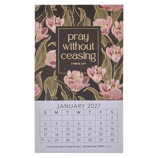 Calendar with floral design and motivational quote for January 2027