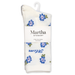 Pack of Martha Stewart socks with blue floral pattern on a white background