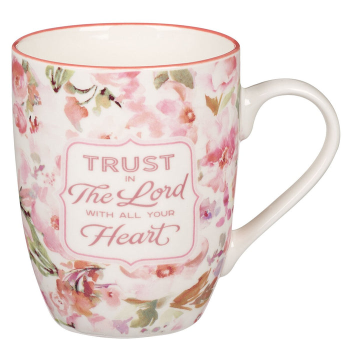 Trust in Lord Pink Watercolor Florals Ceramic Mug - Proverbs 3:5
