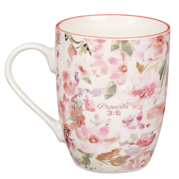Trust in Lord Pink Watercolor Florals Ceramic Mug - Proverbs 3:5
