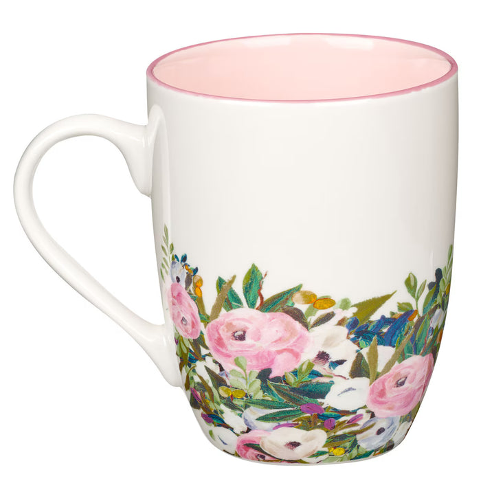 With God Things Are Possible Pink Floral Ceramic Coffee Mug - Matthew 19:
