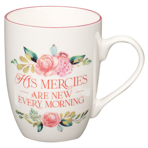 His Mercies are New Pink Peonie Ceramic Coffee Mug - Lamentations 3:22-23
