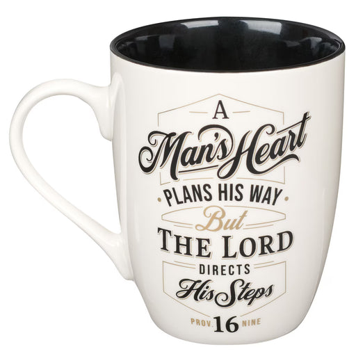 The Lord Directs His Steps White and Black Ceramic Coffee Mug - Proverbs 16:9

