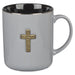Gray Ceramic Coffee Mug with Metal Cross Inlay
