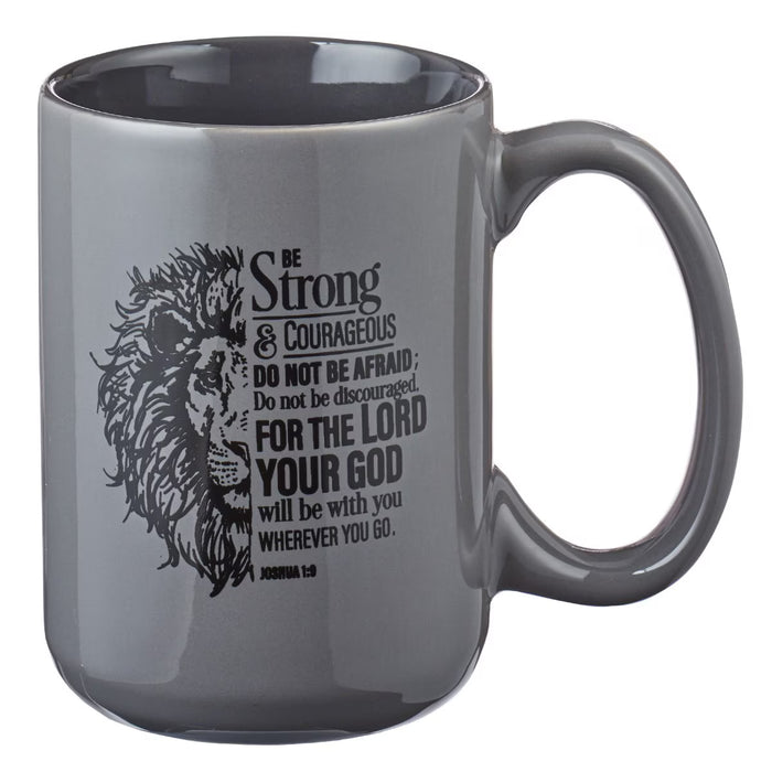 Be Strong Lion Gray Coffee Mug - Joshua 1:9
