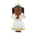 A praying angel Christmas ornament featuring a Black girl with braided pigtails, a gold halo, and a white dress with gold accents, shown against a plain white background.
