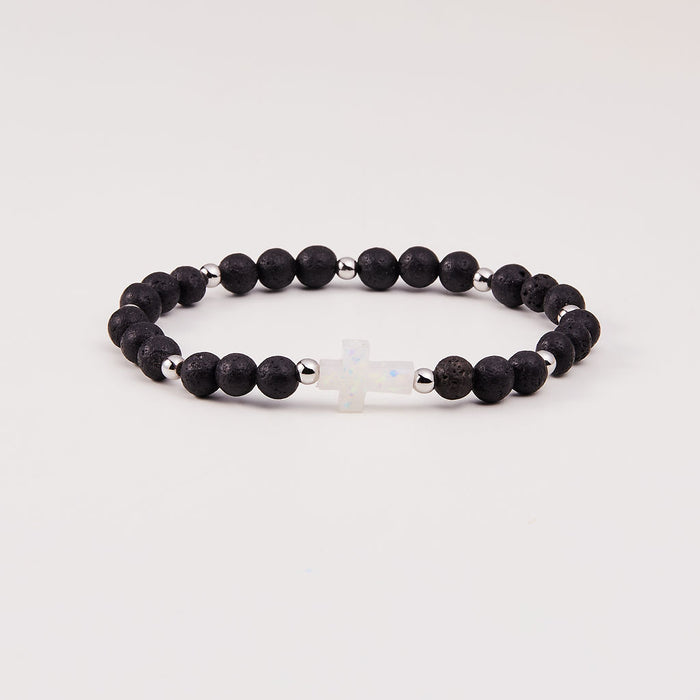 Holy Water Men's Lava Rock Bracelet in Silver