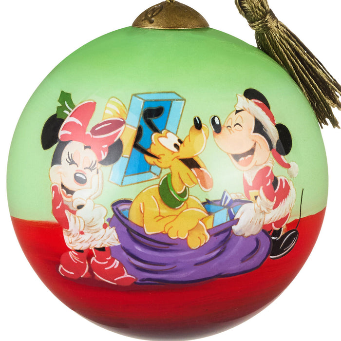 Decorative Christmas ball ornament with cartoon characters on a white background