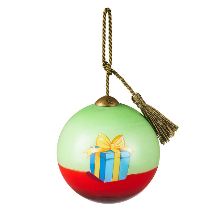 Decorative Christmas ball ornament with a gift design on a white background
