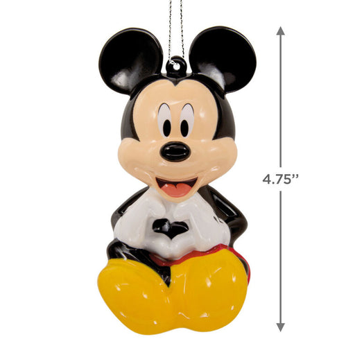 Mickey Mouse ornament with dimensions on a white background