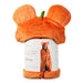An orange plush hooded blanket with Mickey Mouse-style ears and a small green stem detail, wrapped around a white cylindrical cardboard display insert featuring Disney and Hallmark branding.