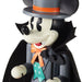 A close-up of a Mickey Mouse character figure dressed as a vampire, wearing a black top hat with an orange band, black cape, black tuxedo, teal polka-dot shirt, and orange bow tie, shown against a plain white background.