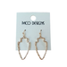 Gold arrow-shaped earrings on a Paco Designs card against a white background