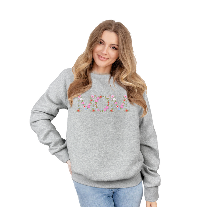 Mom Floral Embroidered Grey Sweatshirt — Trudy's Hallmark