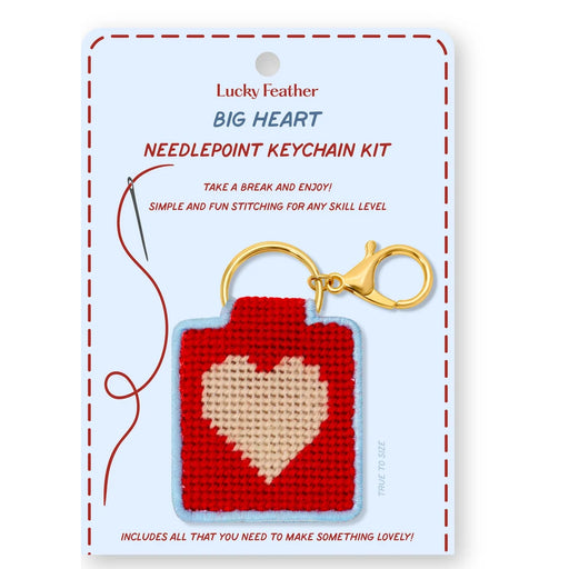 Lucky Feather Big Heart Needlepoint Keychain Kit on packaging