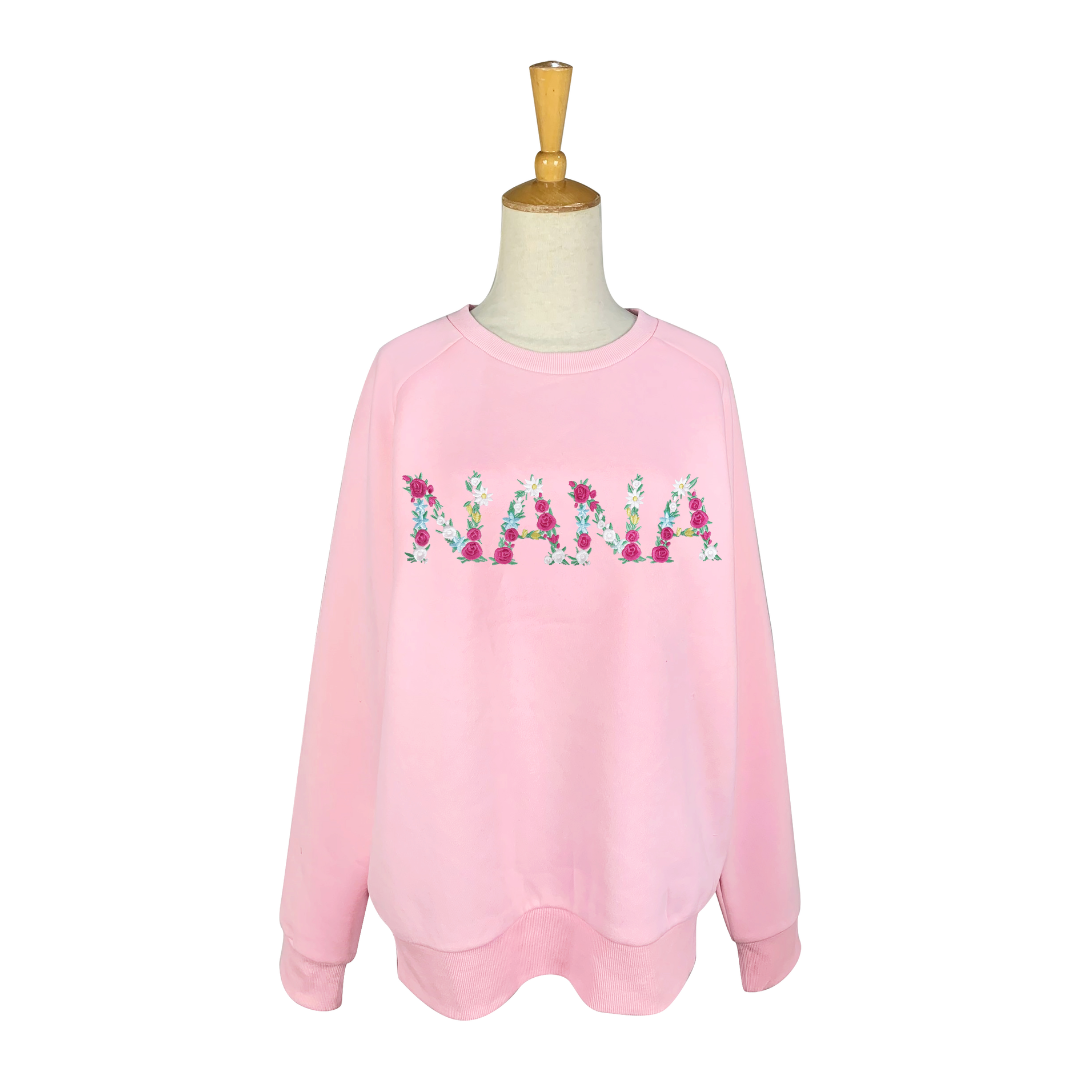 Nana Floral Embroidered Pink Sweatshirt