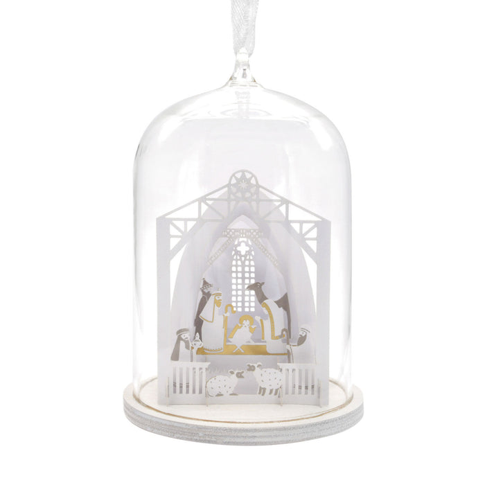 Signature Nativity Cloche Glass and Paper Hallmark Ornament