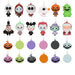 Set of Halloween-themed decorative ornaments on a white background