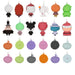 Set of colorful character-shaped keychains on a white background