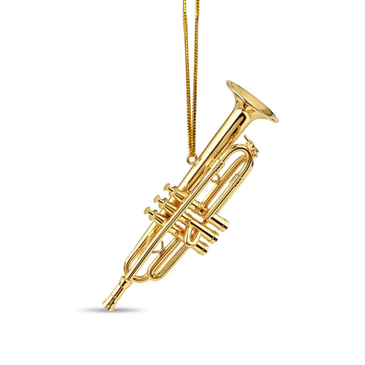 Gold trumpet-shaped pendant on a white background