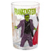 A clear glass tumbler featuring a graphic illustration of the character Frankenstein with green skin, a purple suit, and a red cape, with the word 'FRANKENSTEIN' printed in large green letters at the top.