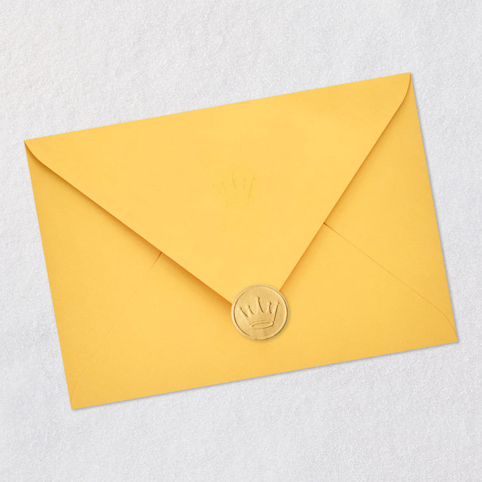 Yellow envelope with a gold seal on a light gray background