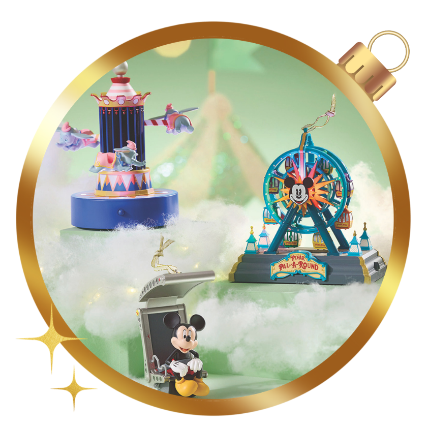 Hallmark Keepsake Disney ornaments featuring Dumbo, Mickey Mouse, Pixar Pal-A-Round, and other Disney favorites.
