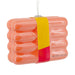 Pink and orange striped candy with a yellow band on a white background