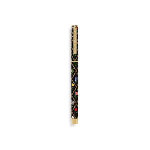 Decorative pen with colorful designs on a white background