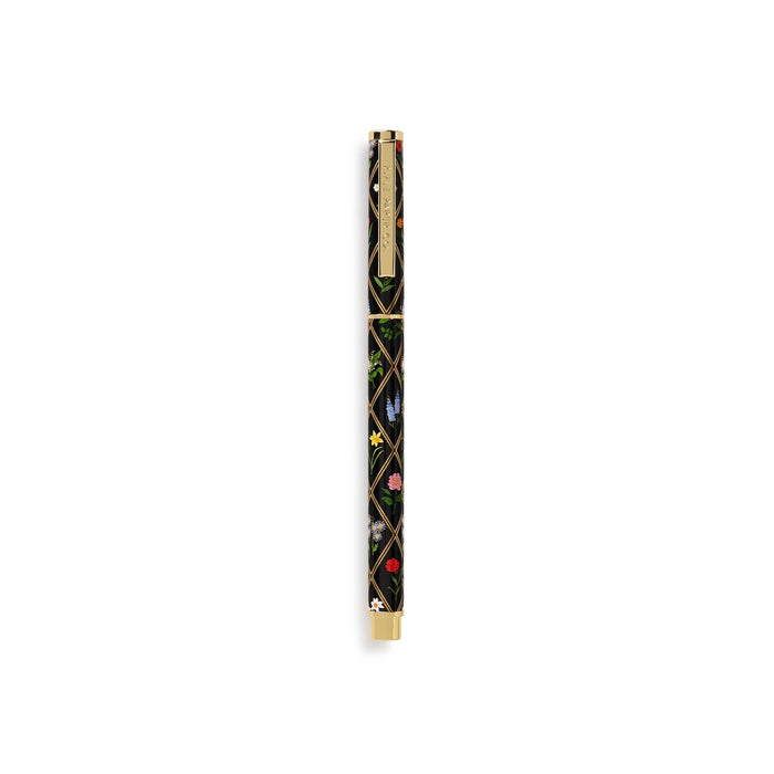 Decorative pen with colorful designs on a white background