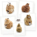 A fluffy alpaca plush toy shown in multiple white-bordered photo-style frames, with a 360-degree rotation graphic in the center. The plush has cream, tan, and light brown fur, small black ears, a white muzzle, and a dark brown bow-tie detail.