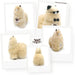 A fluffy cream-colored alpaca plush toy shown in multiple white-bordered photo-style frames on a white background, with one frame showing the toy wearing a black hat, sunglasses, and bow tie. Text includes '360°' and '*Accessories not included'.