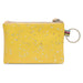Yellow pouch with star pattern and keychain on a white background