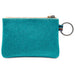 Teal glittery coin purse with a keychain on a white background