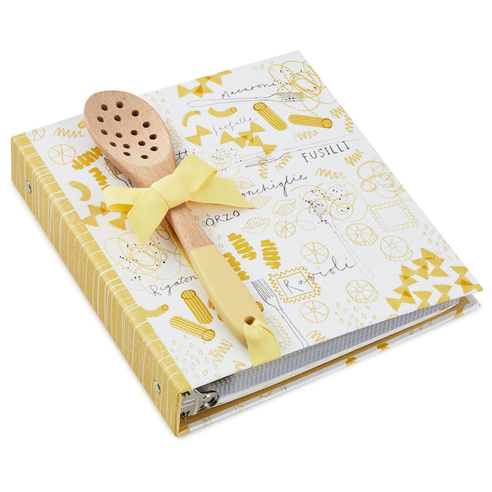 Pasta Recipe Organizer Book With Wooden Strainer Spoon