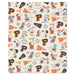 Patterned fabric with cartoon characters and letters 'P' and 'F'