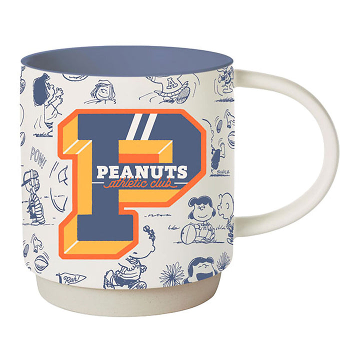 Mug with Peanuts graphics and 'Peanuts Athletic Club' text on a white background