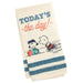 Towel with cartoon characters and 'Today's the day!' text on a white background